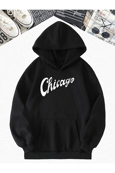 BENROMA Черен суитшърт с надпис Chicago Oversize