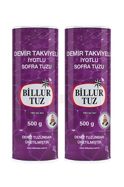 Billur Tuz Demir Takviyeli İyotlu Sofra Tuz Tuzluklu 2 X 500 g 2 li Set