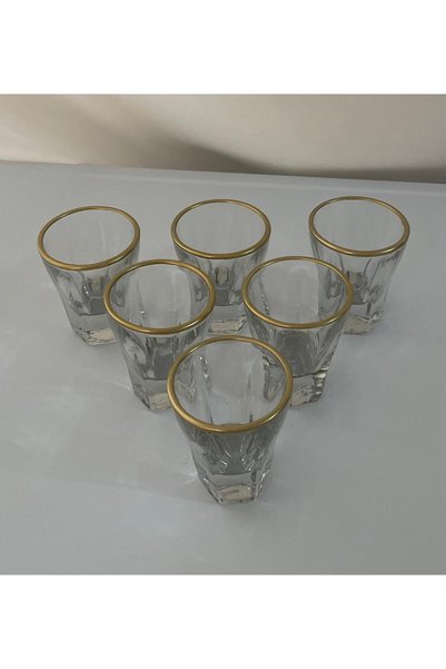Zeryas Home 6 Coffee Cups with Water Glass on the Side Gold