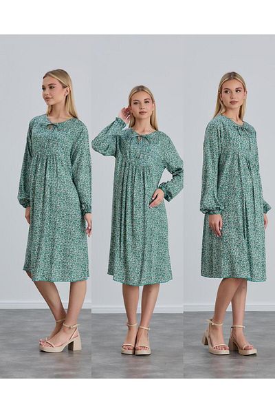 LİYACA Hijab Regular Fit Floral Patterned Viscose Maternity Tunic Dress