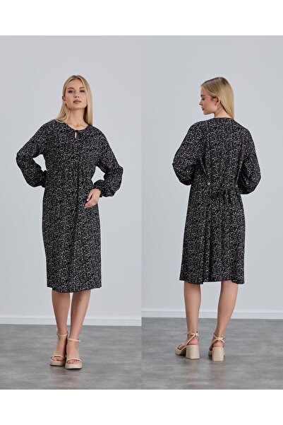 LİYACA Hijab Regular Fit Floral Patterned Viscose Maternity Tunic Dress