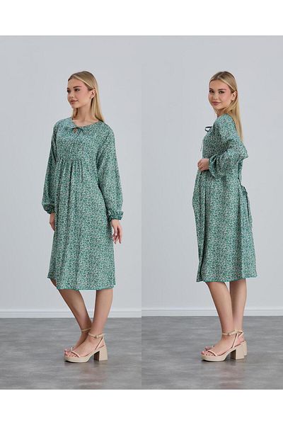 LİYACA Hijab Regular Fit Floral Patterned Viscose Maternity Tunic Dress