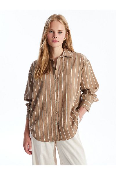 LC Waikiki LCW Oversize-gestreiftes Langarm-Damenhemd