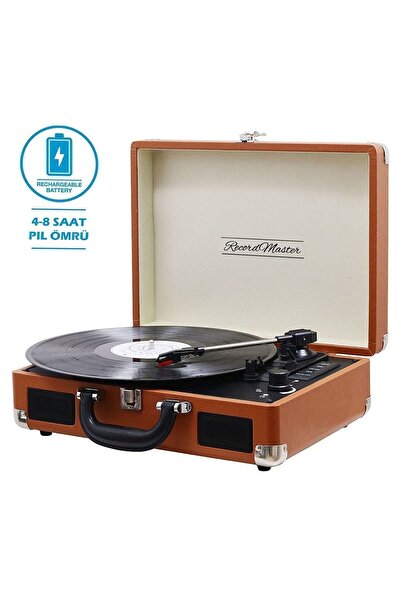 Record Master T310ch Pikap Plak Çalar- Kahverengi - Şarj Edilebilir - 33, 45, 78 Devir - Universal Iğneli