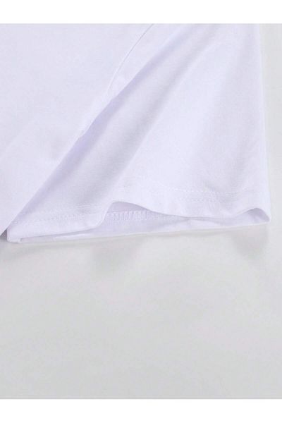Bengi Clothing Λευκό Oversize Βαμβακερό T-shirt - Κοντό μανίκι, εμπριμέ