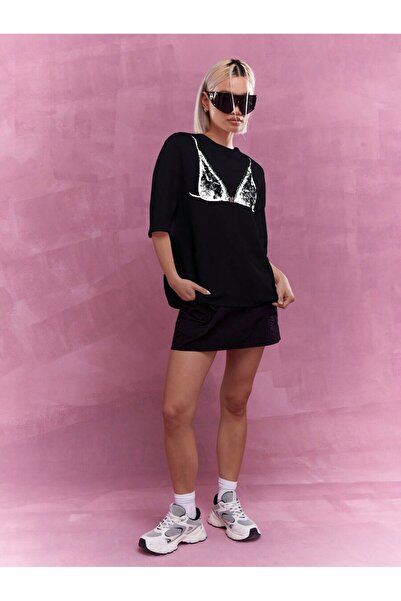 Bengi Clothing Organikus pamut fekete oversize nyomott rövid ujjú póló