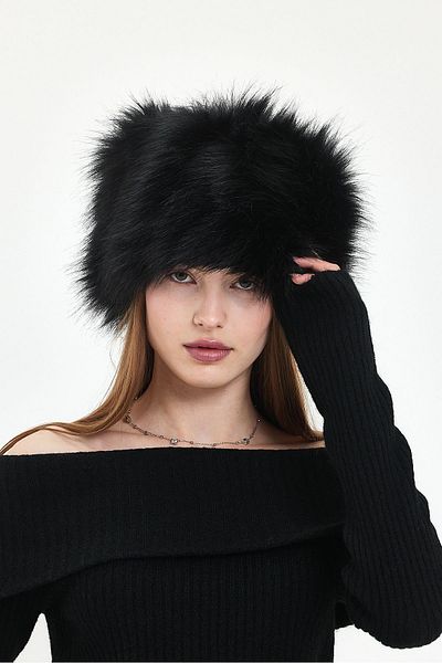 Fluffy Turkey Зимна шапка в руски стил - пухкав пуловер от калпак / слънчев косъм (58-60 CM)