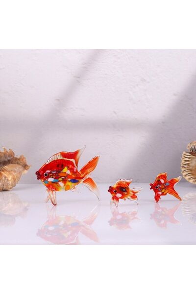ADAMODART Ebruli Balık 3'lü Cam Biblo - Kırmızı