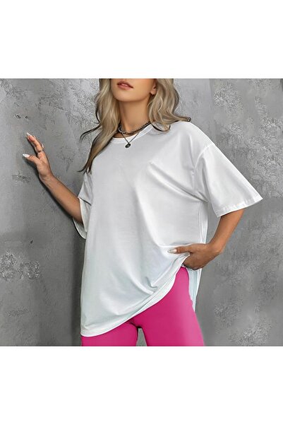 FİTGO Λευκό Oversize Γυναικείο T-Shirt