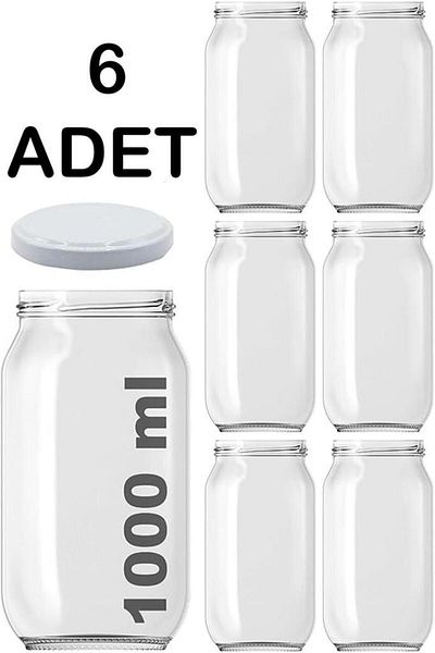 Paşabahçe 6 Pieces 1000cc Glass Transparent Metal Lid Tomato Canned Jam Jars