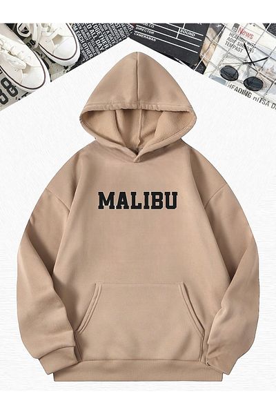 BENROMA Бежов суитшърт с голям размер и принт Malibu