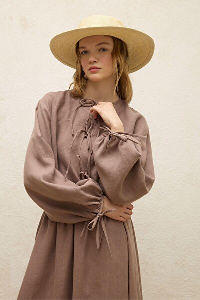 Manuka Λινό μπλούζα Dusty Rose - Λεπτομέρεια με κορδόνια