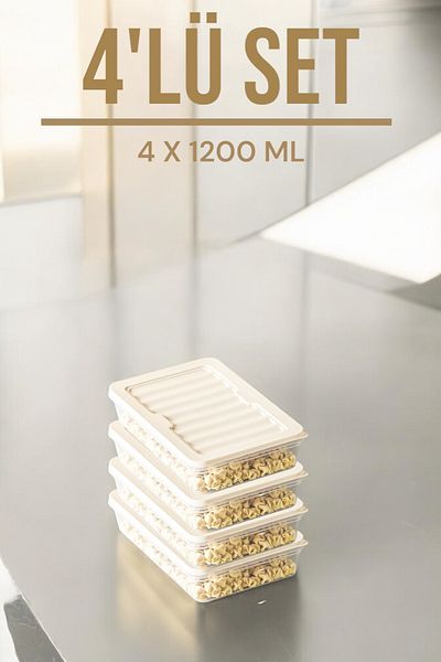 NY HOME 1200 ML Freshbox - Set of 4 Storage Container Suitable for Microwave and Diffraction CREAM