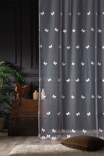 MAGİZA Butterfly Patterned Tulle Curtain - Pleatless and Drawstring, No Extra-for Ironing, for Living Room, Kitchen, Balcony and Children's Room