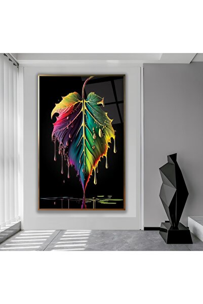 EMYA HOME Tablou din sticlă cu frunze vii cu cadru metalic