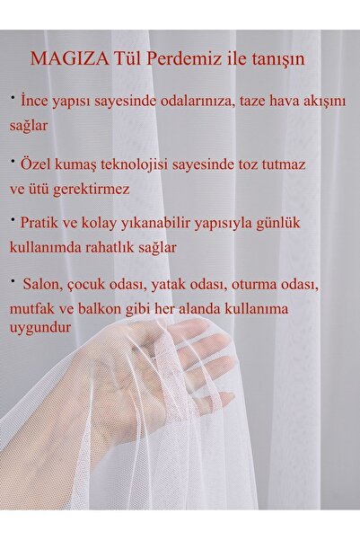 MAGİZA Κουρτίνα από τούλι με λευκό σχέδιο - Χωρίς πιέτες, κορδόνια, σιδέρωμα Extrafor, κατάλληλο για σαλόνι, κουζίνα, μπαλκόνι και δωμάτιο