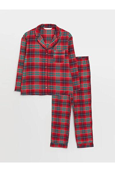 LC Waikiki LCW DREAM - Plaid Print Shirt Collar Long Sleeve Women's Pajamas Set