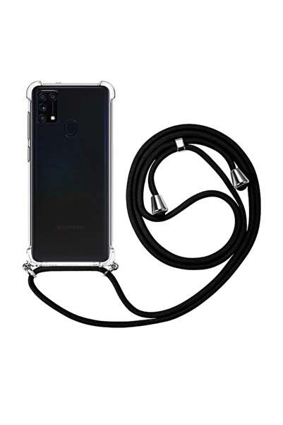 Molly Samsung Galaxy M31 Için Siyah Boyun Askılı Ipli Şeffaf Silikon Kılıf