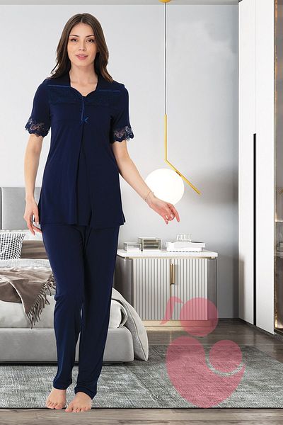 lohusahamile Breastfeeding Navy Blue Maternity Pajama Set