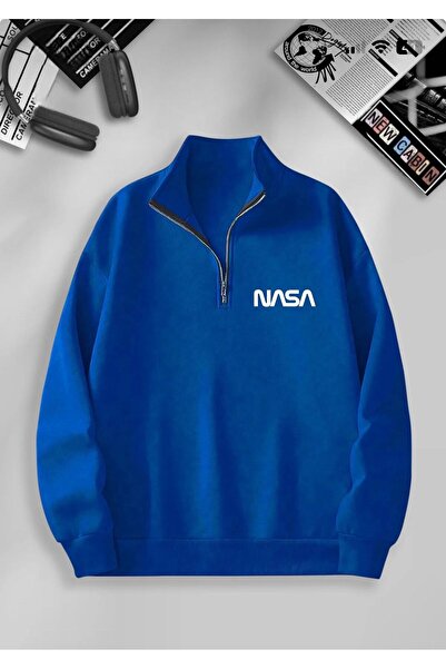 NewCabin Nasa Baskılı - Унісекс Зимовий Флісовий Світшот, Стоячий Комір, 2 Ни...