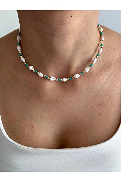 HERCY Seashell Patterned Necklace - Crystal Beaded, White and Summer Model