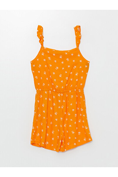 LC Waikiki Dívčí overal s květinovým potiskem LCW s čtvercovým výstřihem