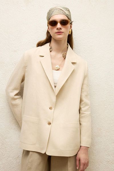 Manuka Μπεζ λινό Oversize Blazer Jacket
