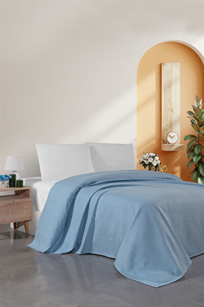 Firuze Mavi 200x230 Çift Kişilik Saçaksız Petek Pike