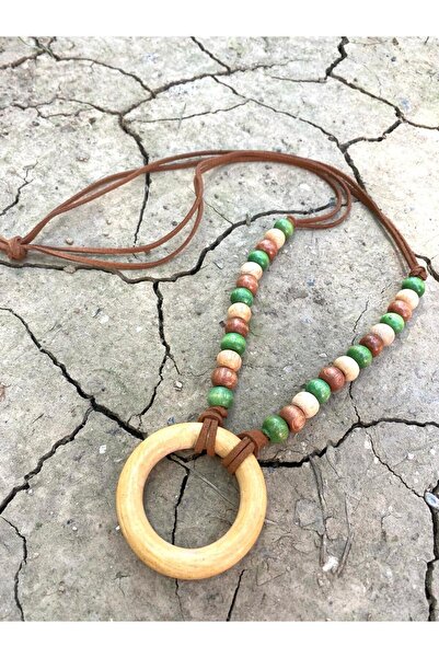 canan dizayn BOHEM OTANTİK AHŞAP HALKA,BONCUK KOLYE 50CM