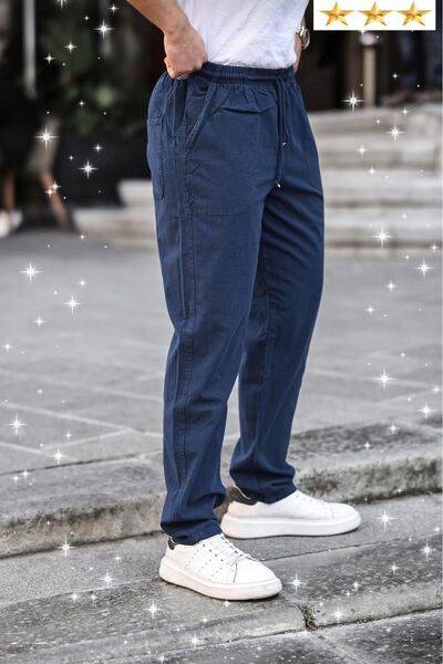 EYFA Сині чоловічі літні штани з суміші льону