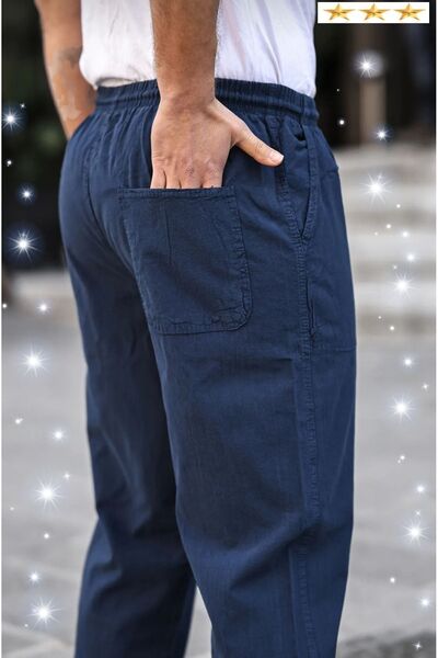 EYFA Сині чоловічі літні штани з суміші льону