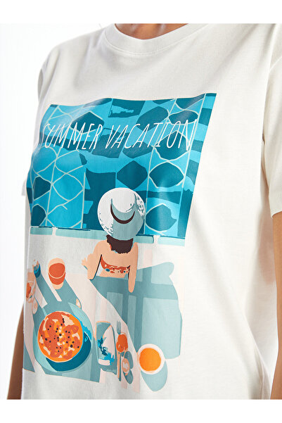 LC Waikiki LCW Damen T-Shirt – Rundhalsausschnitt, Bedruckt, Kurzarm