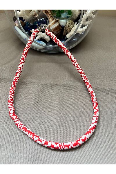 Atelier By Serkan Red and White Patterned Fimo Necklace