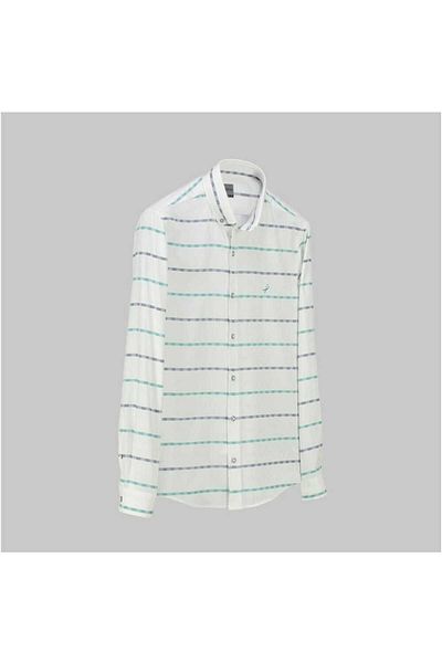 Sarar GOIAS SOHO Men's Green Striped Slim Fit Shirt