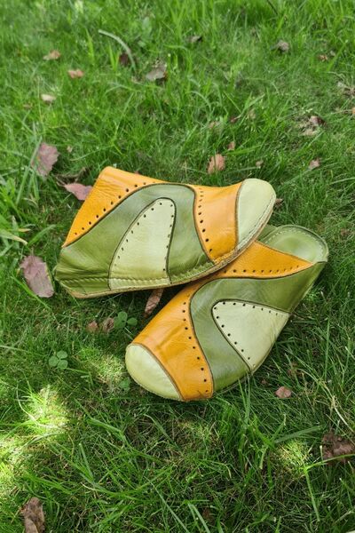 İNZE AYAKKABI Akyaka- Papuci multicolori din piele naturala