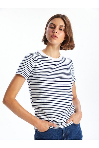 LC Waikiki LCW Women's Striped Crew Neck Short Sleeve T-Shirt