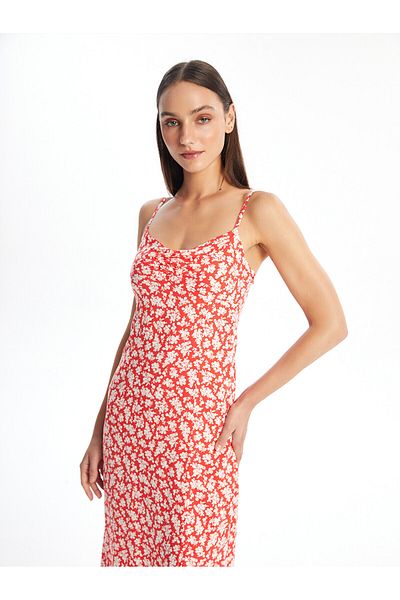 LC Waikiki LCW Vision Damenkleid mit herzförmigem Halsausschnitt und floralen Trägern