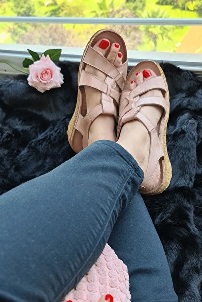 İNZE AYAKKABI Powder Pink Strappy Genuine Leather Sandals-model:rose