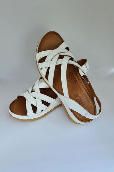 İNZE AYAKKABI White Band Knitted Genuine Leather Sandals-model: Fulya