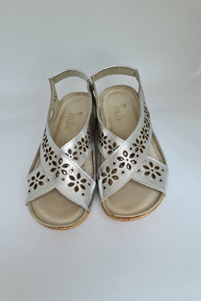 İNZE AYAKKABI Lame Laser Cut Genuine Leather Sandals-model: Orchid