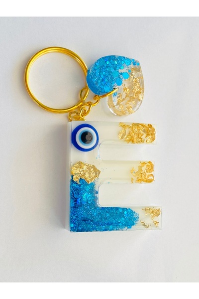 Ustaeller KİŞİYE ÖZEL E HARFİ HEDİYELİK ANAHTARLIK NAZAR BONCUKLU