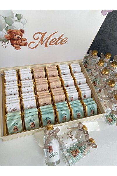 Minemiss Tasarım Kutulu Isme Özel Tasarımlı Kız-erkek Bebek 60 Adet Çikolatas...