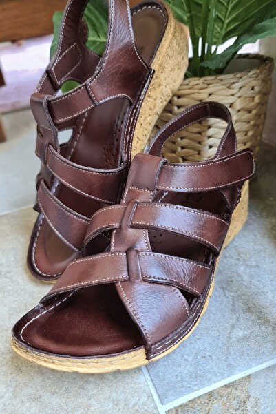 İNZE AYAKKABI Brown Strapped Genuine Leather Sandals-model: Rose