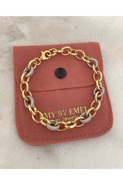 emy by emel luxury silver jewelry Taşlı Halka Geçme Bileklik Altın Kaplama 92...