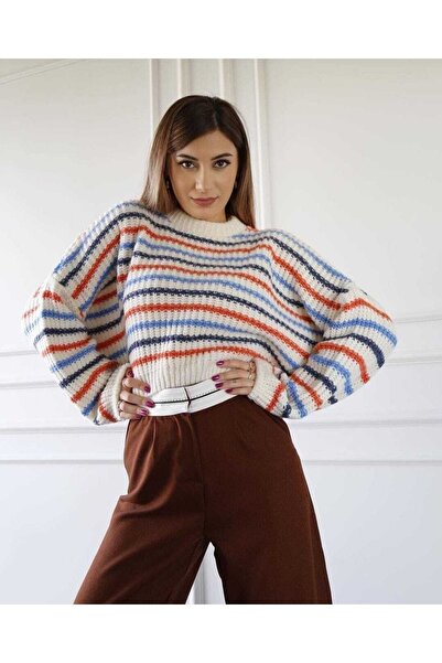 MY FREND Pulover cu dungi de culoare albă pentru femei