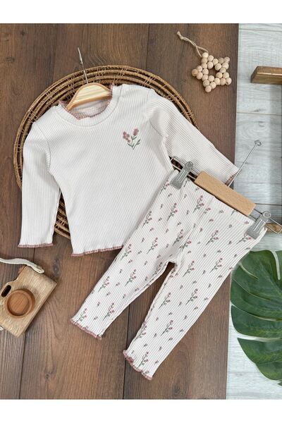 Bolly Baby طقم قميص قصير مرن مزين بالزهور للفتيات الصغيرات مكون من قطعتين - ق...