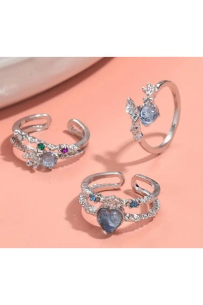 Beyna 3 Rings with Open Mold and Moonlight Design and Crystal Stones