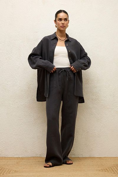 Manuka Anthracite Linen Trousers - Comfortable and Pocketed