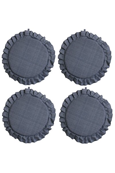 AKSEL 4'lü Fırfırlı Yuvarlak Gri Süngerli Tabure Minderi 35X35 CM