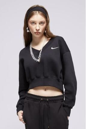 Nike Phoenix Fleece Crop V yaka Kad n Siyah Sweatshirt Fiyat Yorumlar Trendyol